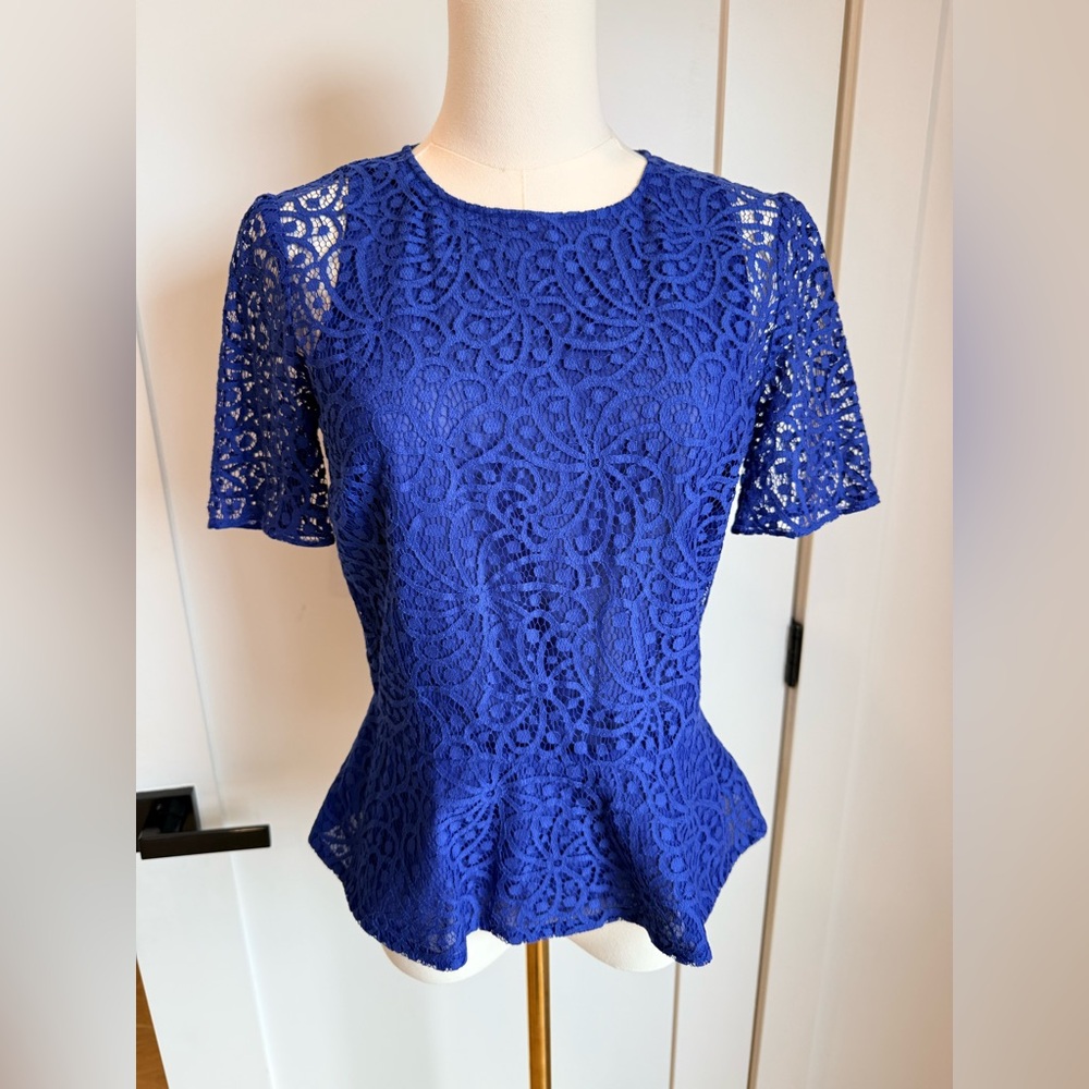 Club Monaco Royal Blue Lace Peplum Top